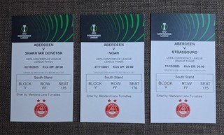 2025/26 Aberdeen Uefa Conference League Tickets v Shakhtar NOAH Strasbourg