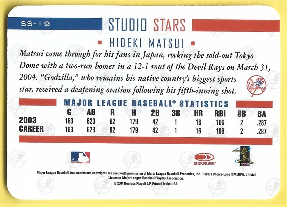 2004 Donruss Studio #SS-19 Hideki Matsui Stars Free Shipping - Image 2 of 2