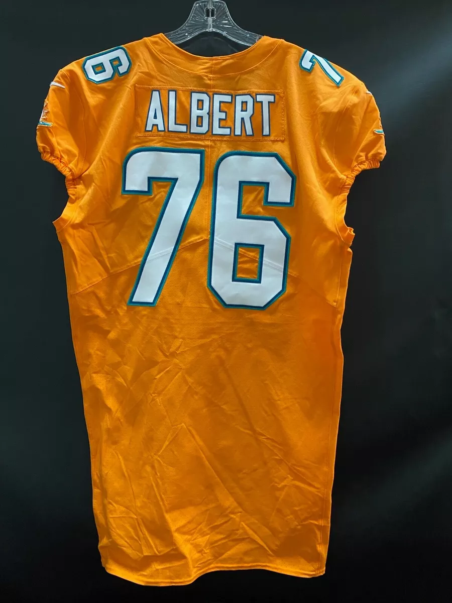 76 BRANDEN ALBERT MIAMI DOLPHINS GAME USED ORANGE COLOR RUSH