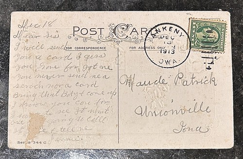 CHRISTMAS Greeting Holly • Gilded Embossed • P osted 1913 Ankenny IA - Picture 2 of 2