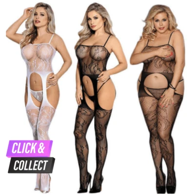 SEXY EMPORIUM Full Body Stocking Lingerie Underwear Beautiful Sexy Plus Lace Mesh Crotchless