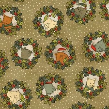 Feline Drive Fabric CHRISTMAS CATS Wreath Cats Green - Fat Quarter 18"x22" FQ