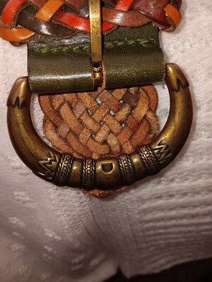Cache boho  Tan Gold Metallic Braided Leather Belt Wide Boho Brass Buckle S Braided Brown Bonded Leather Brass Buckle Wide Boho Belt  main image 2