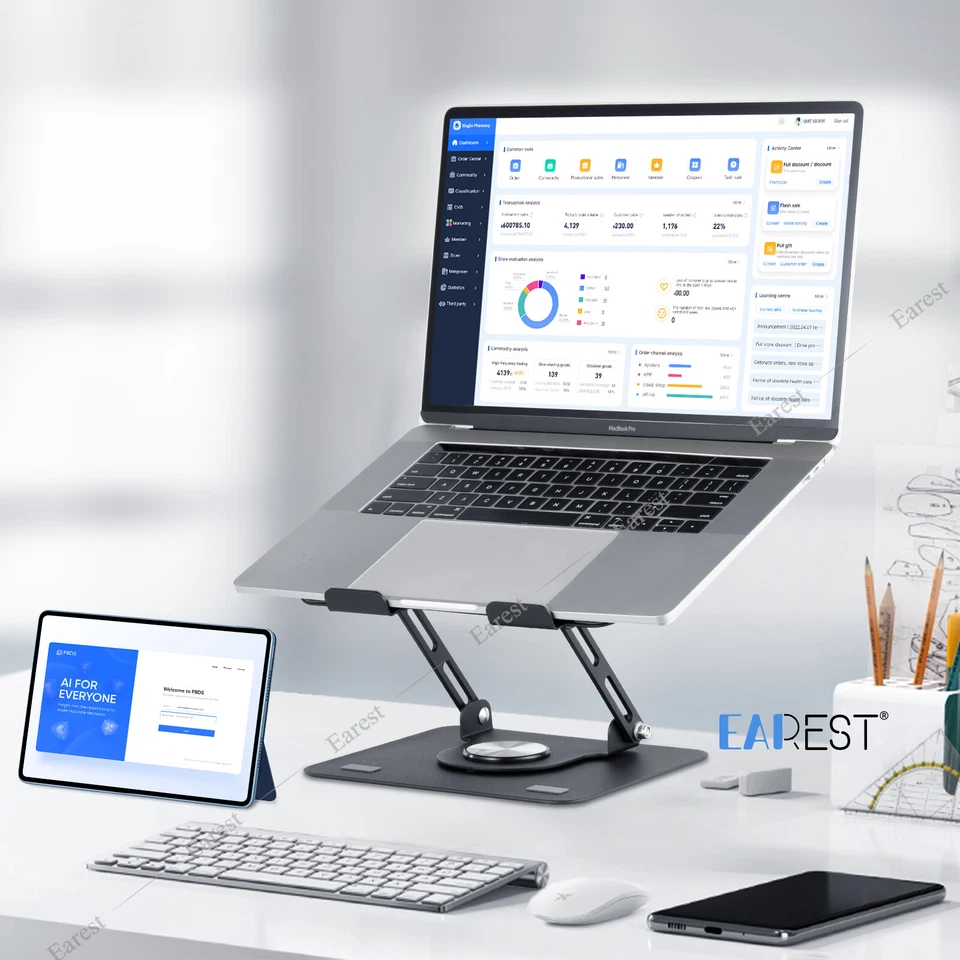 360° Rotating Adjutable Metal Laptop Stand Riser Computer Holder Notebook Desk - Image 4 of 4