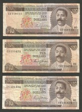 Barbados 10 Dollars N.D. (1975); VG+-VG; P-33a, BNB-B205a; Lot of 3 pieces