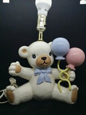 Vintage Ceramic Lamp Nursery Baby Retro Teddy Bear 60s 70s Pink Blue Balloons