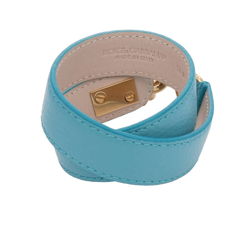 DOLCE & GABBANA Flor DG Pingente de Bloqueio Pulseira de Couro Ouro Azul P Pequeno 13123 - Imagem 3 de 4