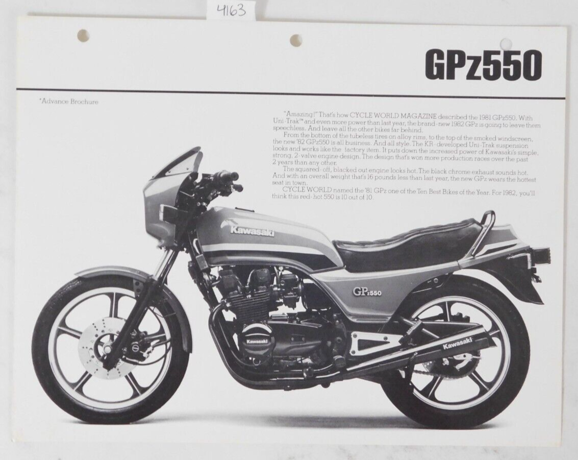 1982 Genuine Kawasaki GPZ 550 GPZ550 Dealer Advance Early B/W OEM