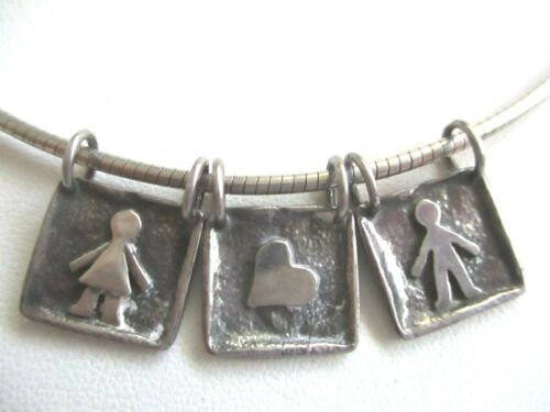 STERLING  NECKLACE SWEET CHARMS  BOY, GIRL & HEAR… - image 1
