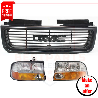 New Headlights and Grille Kit 3 pc halogen for 1998-2004 GMC Sonoma SL, SLS