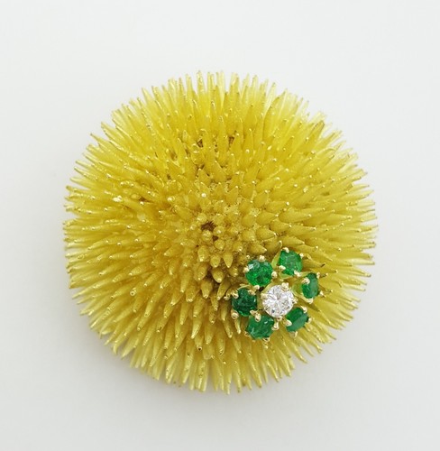 Vintage Tiffany & Co Emerald & Diamond Sea Urchin Brooch Pin 18k Gold 44.5 Grams - Picture 6 of 10
