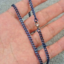 Pure Titanium Anti-allergy Necklace 3.5mm Wide Flat Curb Chain Blue Color 