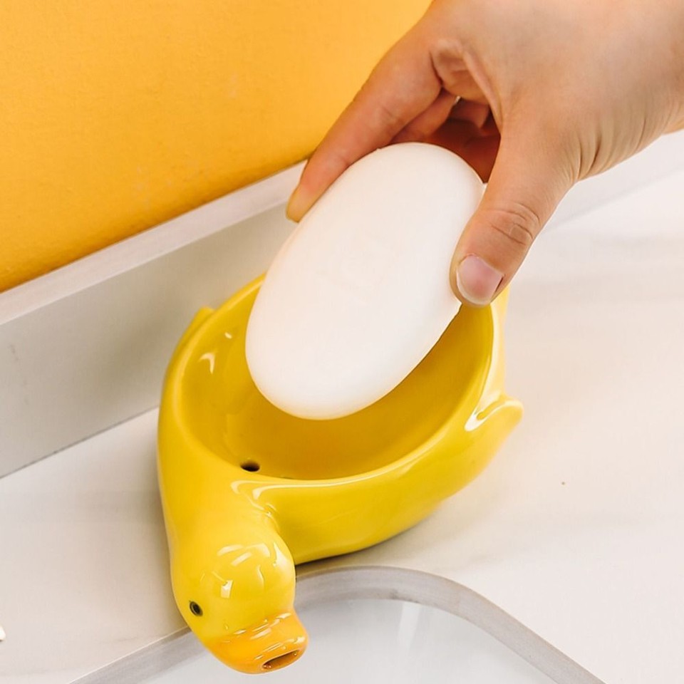 Stable Placement Cute Duck Soap Box Self Draining Soap Dish Bathroom eBay