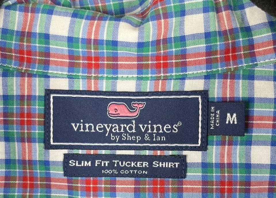 Camisa Vineyard Vines Para Hombres Mediana Calce Clásico Tucker Abotonada Verde Rojo Cuadros Foto 2 de 4