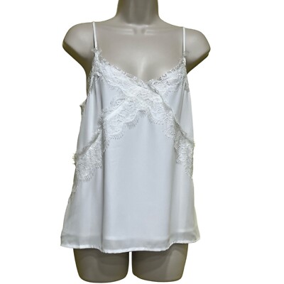 LUSH Lace Trim V-neck  Chiffon Camisole, Ivory, S