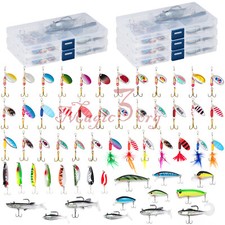 60PCS Spinner Sponns Rooster Tail Fishing Lures W/5 Tackle Boxes Trout Panther