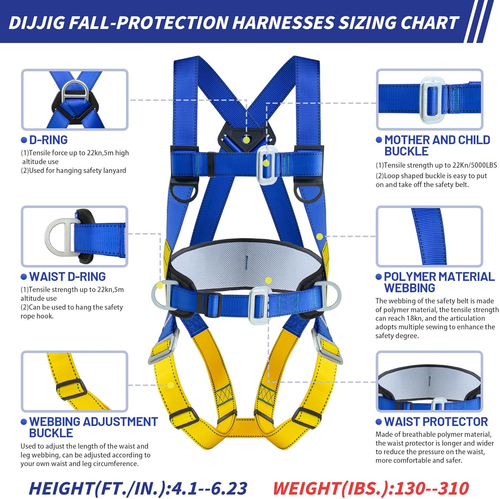 Universal Full Body Fall Protection Safety Harness with Dorsal D-Ring and Mating - Picture 3 of 8