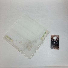 Vintage Handkerchief Hankie Hand Made Irish Lace Flawed Embroidered White