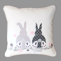 Kissenbezug Osterhasen Blumen Stickerei Osterdeko Landhaus Polyester 40X40 Cm