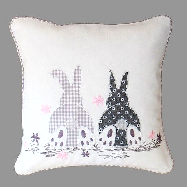 Kissenbezug Osterhasen Blumen Stickerei Osterdeko Landhaus Polyester 40X40 Cm-image