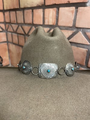 NEW BRAIDED VINTAGE NAVAJO STERLING SILVER & TURQUOISE CONCHO BOLO HATBAND HAT