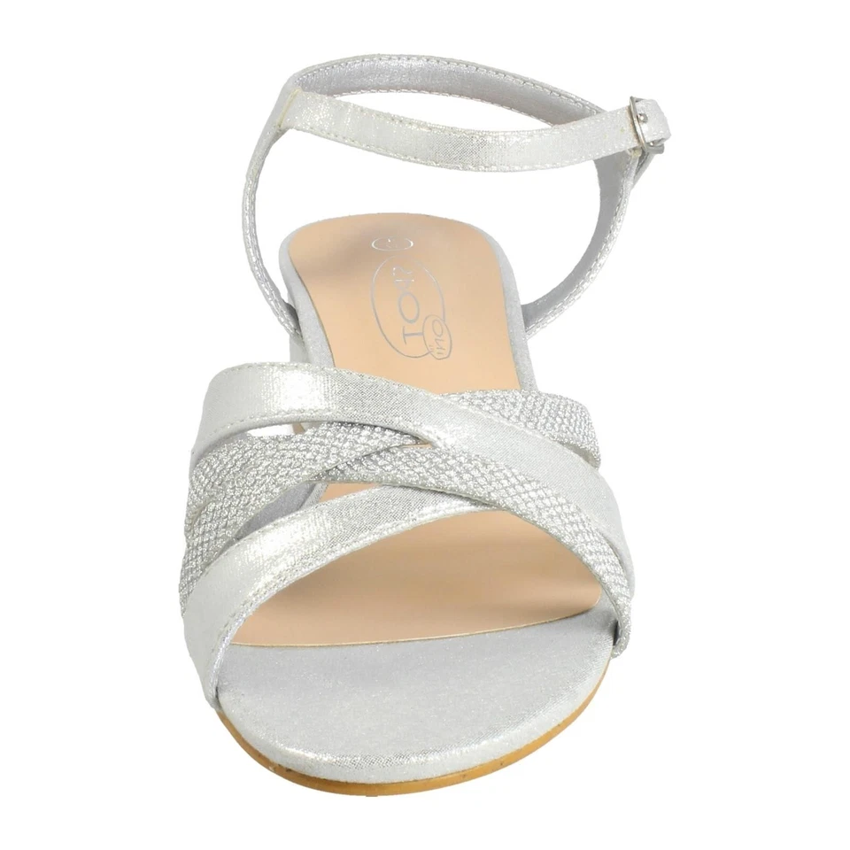 Mujer Spot On Plata Brillante Tacón en Bloque Tira Cruzada Sandalias: F12118 - Imagen 2 de 2