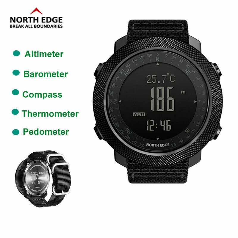 NORTH EDGE Mens Military Army Sports Watch Waterproof Barometer Running Swimming