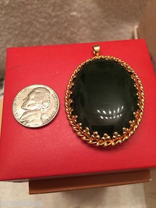 Authentic GENUINE HUGE JADE GOLD PLATED PENDANT PIN  $125  Gorgeous !