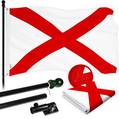 G128 Combo: 6 Ft Flagpole Black & Alabama AL State Flag 3x5 Ft Emb 300D Poly