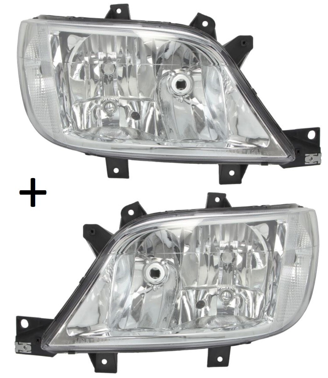 Paire de phares chrome Mercedes Sprinter 2002-2006 avec réglage électrique H3 H7