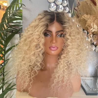 Afro Kinky Curly Lace Front Wigs Ombre Platinum Blonde Wig  display picture 1