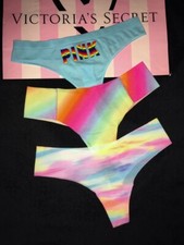 NWT Victorias Secret PINK No-Show Seamless Thong Panties -LOT OF 3-Rainbow M