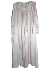 Vintage Sara Beth Pink Satin Lace Floral Embroidery Pearls Robe Nightgown SZ XL