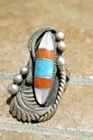 SPLENDID Vintage Zuni Sterling Silver Inlay Turquoise Coral MOP Leaf Ring  6.75