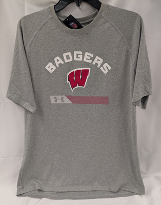 #ad Wisconsin Badgers Under Armour Mens Shirt Sz L Gray Loose Fit Short Sleeve New $22.49