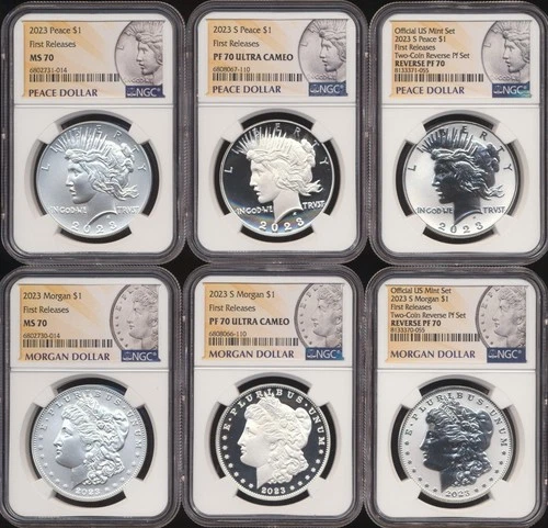 2023 Morgan & Peace Dollar 6 Coin Set-NGC MS70/PF70 Ultra Cameo/Rev Proof PF70