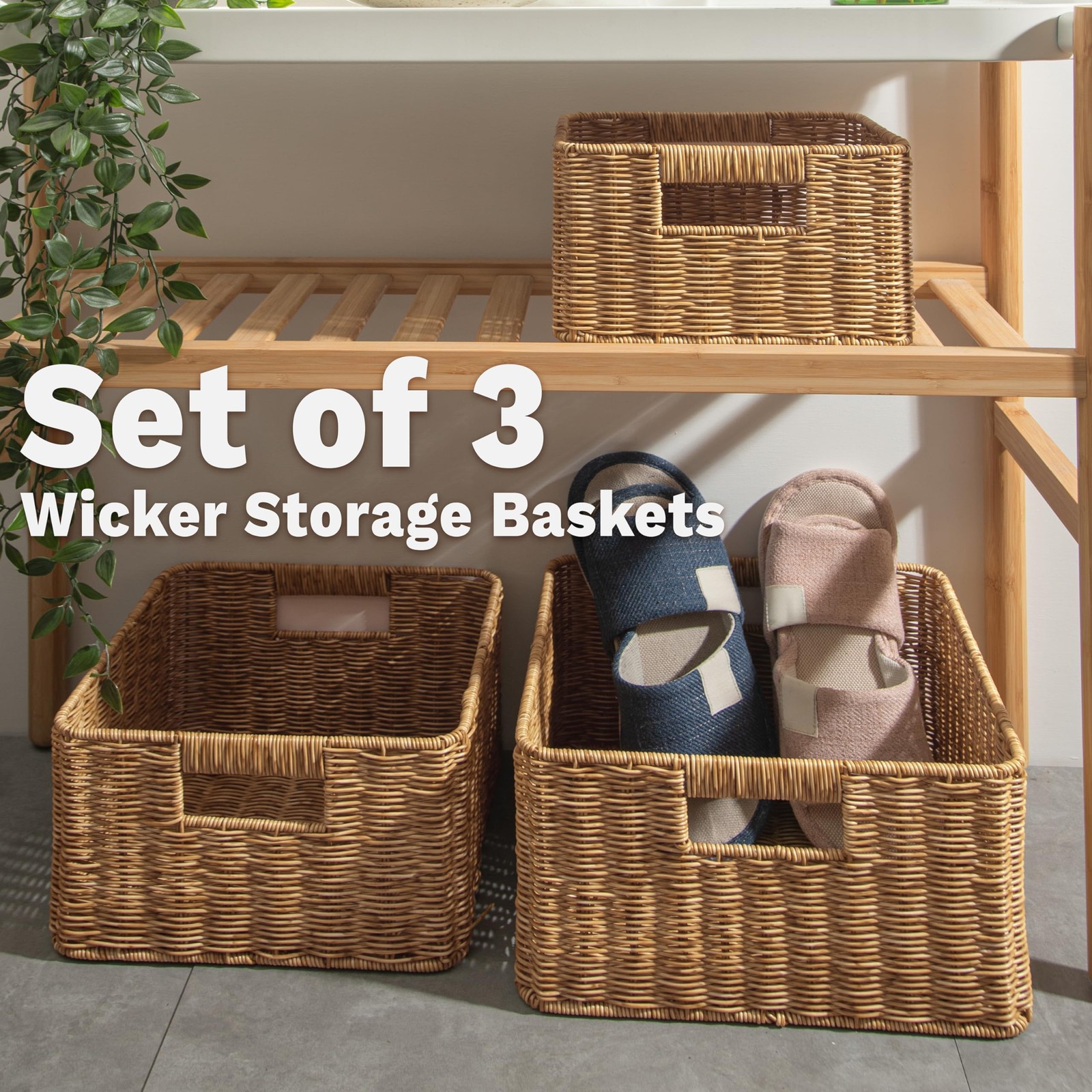 Wicker Storage Basket, Storage Cubes, Woven Baskets for Organizing, Resin Wic...