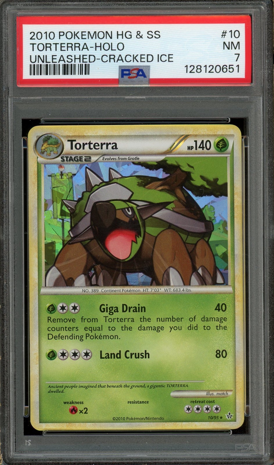 2010 Pokemon HGSS Unleashed PSA 7 Near Mint Torterra Cracked Ice Holo #10