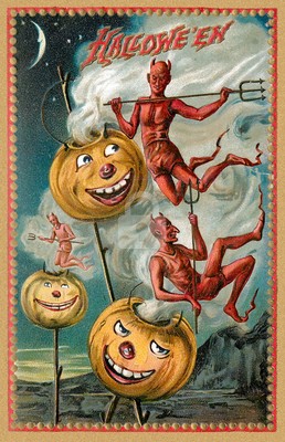 Halloween, Devils and Pumpkins Vintage Reproduction Postcard | eBay