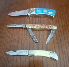 Vintage Pocket Knife Lot – Sabre USA Slipjoint & Decorative Folding Knives (3)