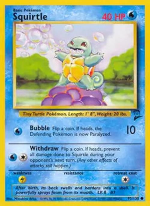 Squirtle - 93/130 - Pokemon Base Set 2 Card WOTC LP