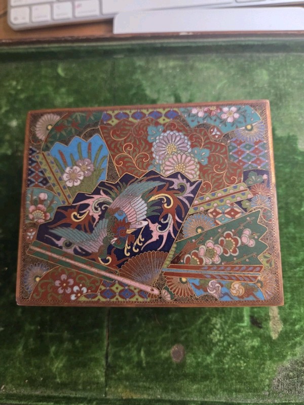 Antique/Vintage Cloisonne Enamel Metal Box - Floral Pattern - Great Condition