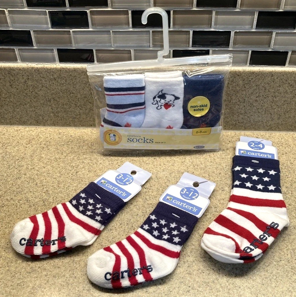 Carter’s Baby Patriotic Socks Lot 6 Newborn 3-12M 2-4Y Vintage 4th of July & mix