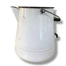 Vintage Rustic Enamelware Kettle Farmhouse  Jumbo Sized No Lid Vase Pot Porch