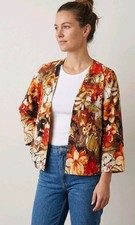 NWOT Choices 100 Linen Floral Lightweight Jacket Blazer 3/4 Sleeve size L