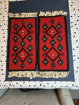 2 Vintage Balkan Flatware  Kilim Mini Rugs 8''x15'' Hand Woven