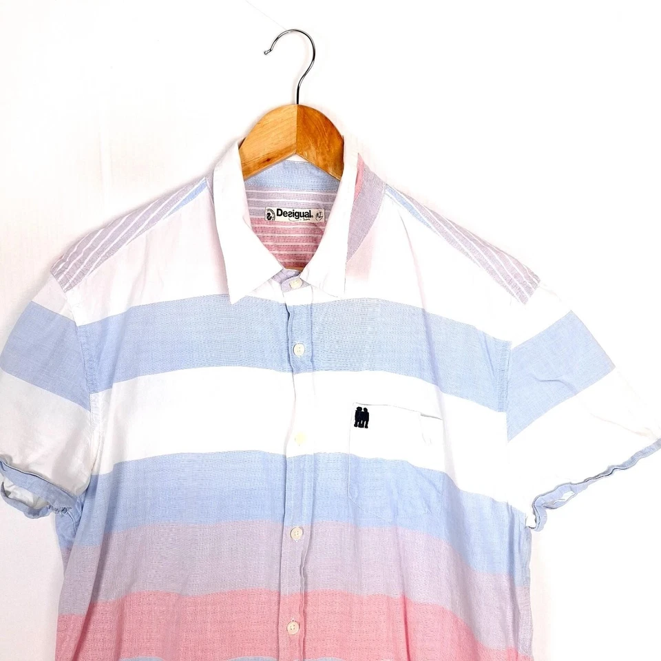 STYLE DESIGUAL : 42C1265 Chemise Homme Taille XL Manches Courtes Coton Rose Rayé - Photo 3/4