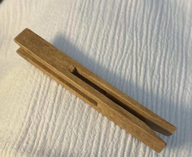 Unique Square Wood Clothespin with Two Slots. 4” Long.