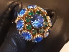 Vintage Judy Lee Blue & Green Rhinestone Costume Ring — photo 1