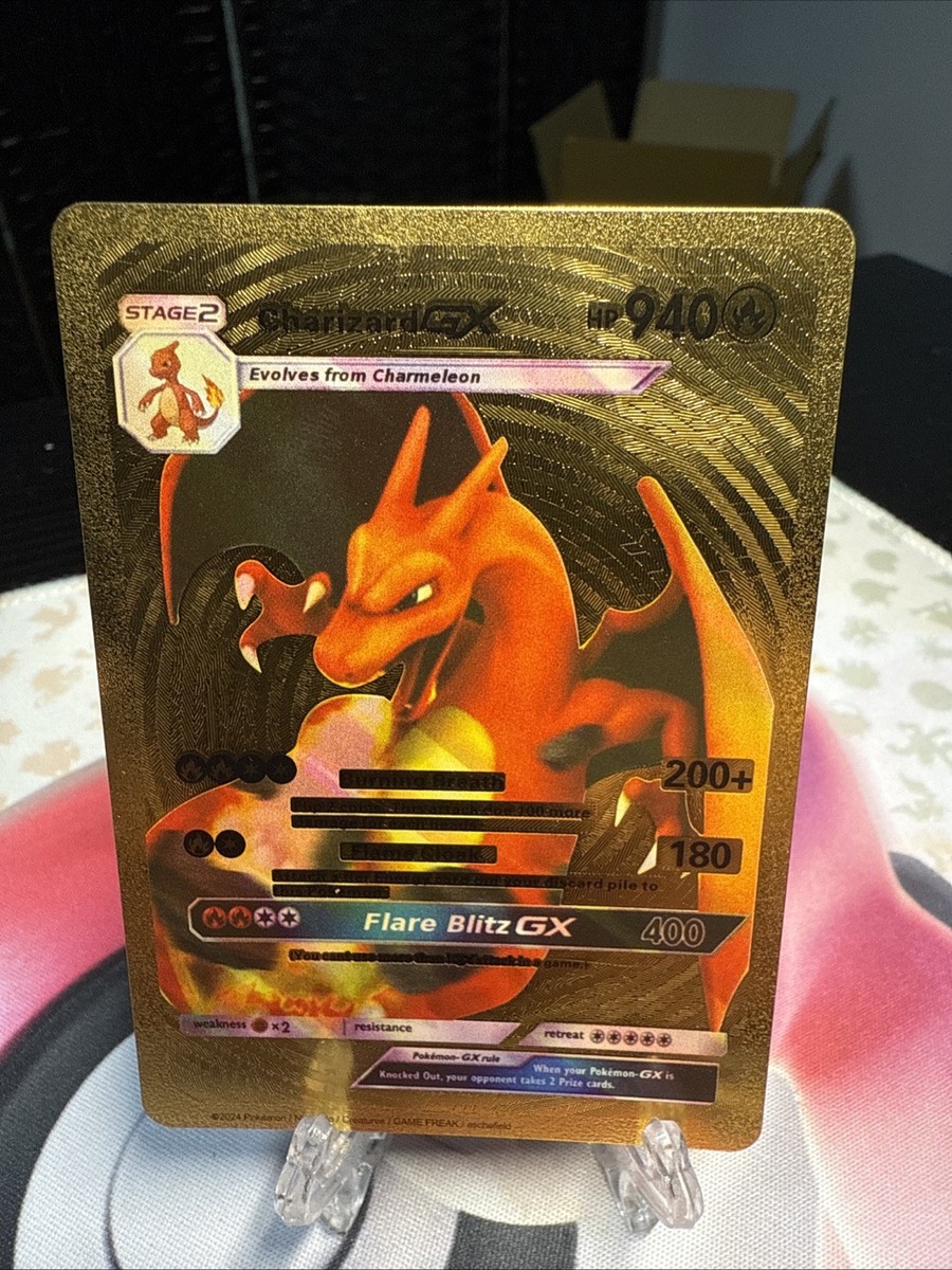Charizard Gx Gold Foil Fan Art Display Card Hp940 Burning Breath